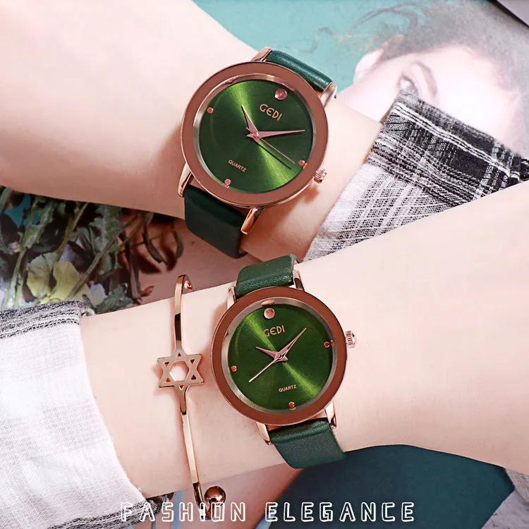 Simple Dial Leather Strap Women's Watch