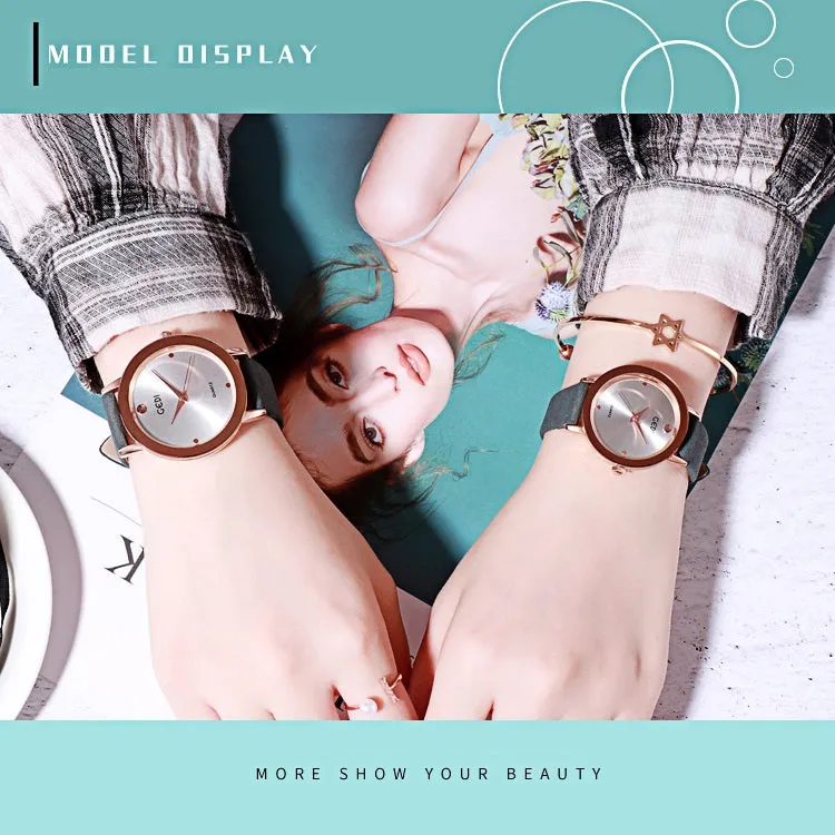Simple Dial Leather Strap Women's Watch