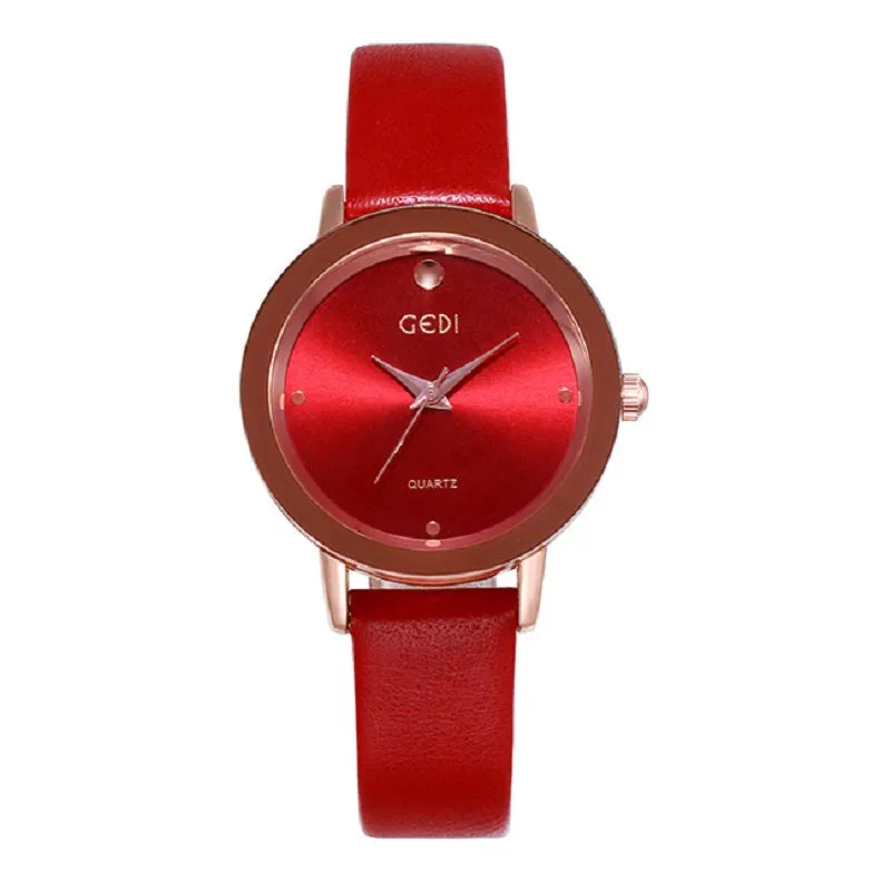 Simple Dial Leather Strap Women's Watch