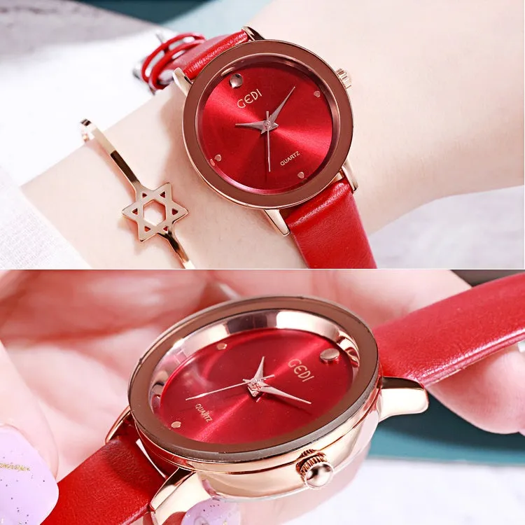 Simple Dial Leather Strap Women's Watch