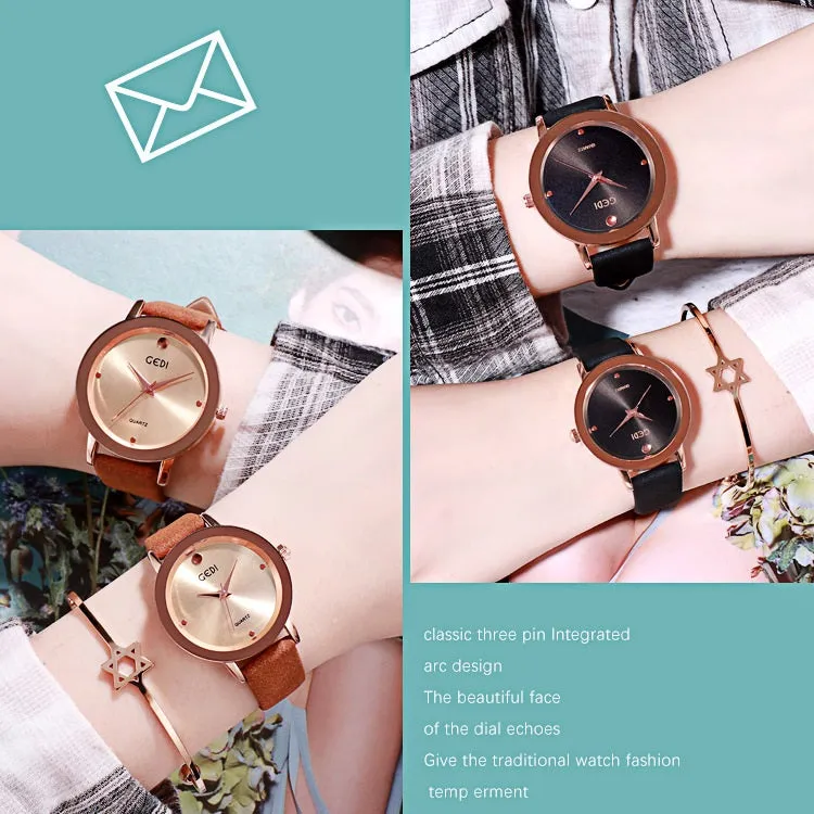Simple Dial Leather Strap Women's Watch