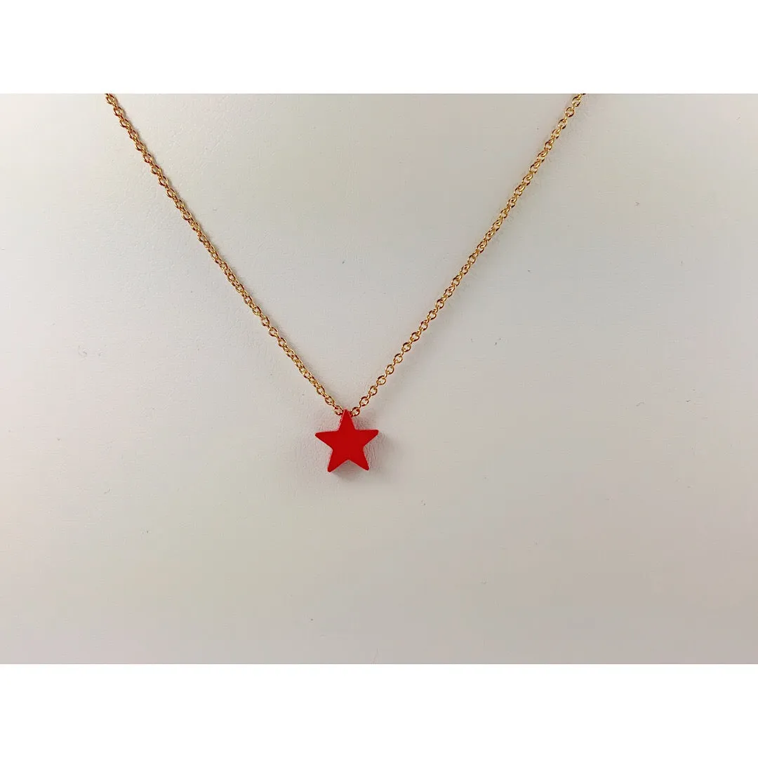 Simplicity tiny RED Star / Heart mini gold Necklace
