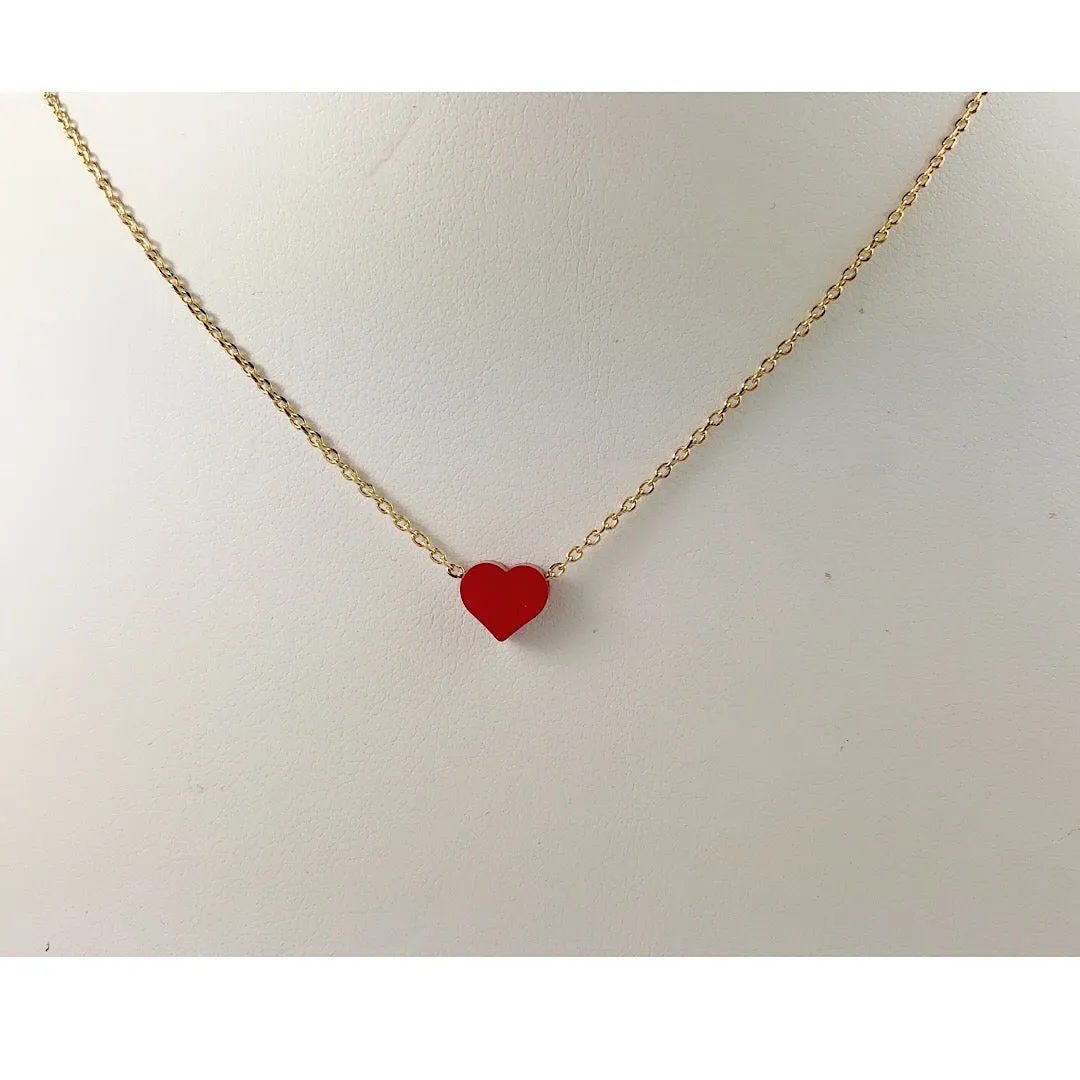 Simplicity tiny RED Star / Heart mini gold Necklace