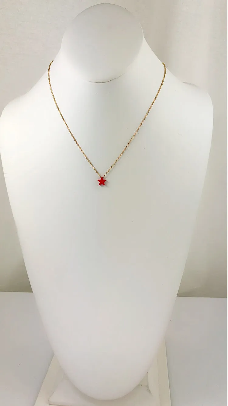 Simplicity tiny RED Star / Heart mini gold Necklace