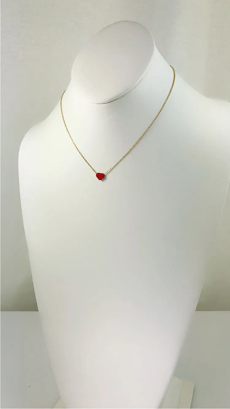 Simplicity tiny RED Star / Heart mini gold Necklace