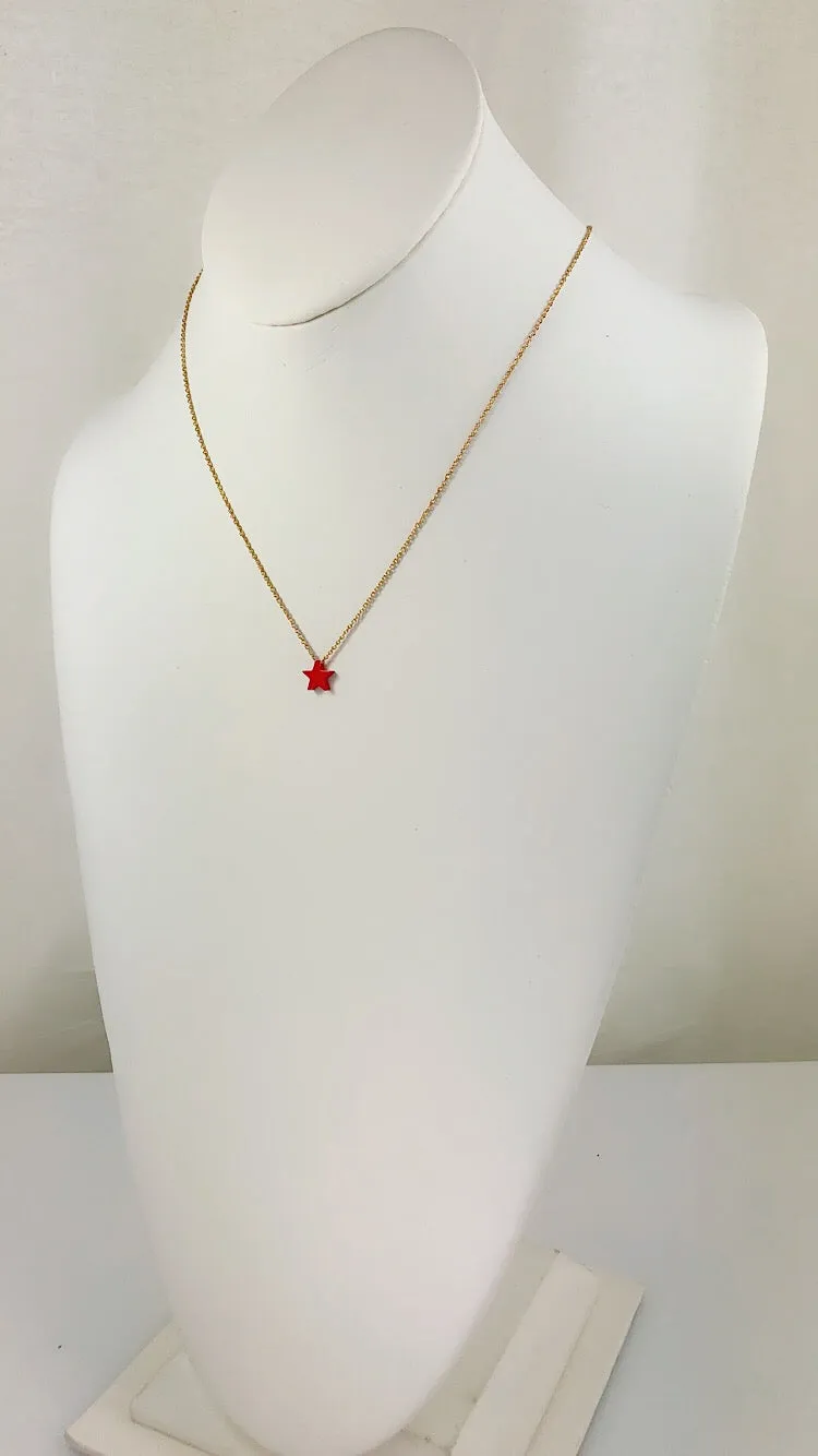 Simplicity tiny RED Star / Heart mini gold Necklace