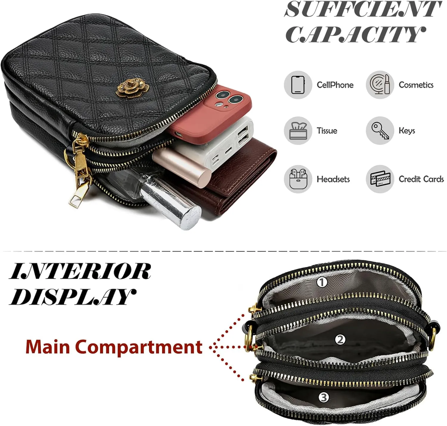 Sisadya Small Quilted Leather Crossbody Bags for Women,Floral Cell Phone Shoulder Purses for Women, Anti Theft Mini Handbags
