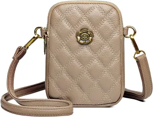 Sisadya Small Quilted Leather Crossbody Bags for Women,Floral Cell Phone Shoulder Purses for Women, Anti Theft Mini Handbags