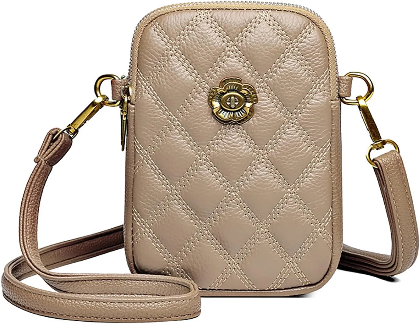 Sisadya Small Quilted Leather Crossbody Bags for Women,Floral Cell Phone Shoulder Purses for Women, Anti Theft Mini Handbags