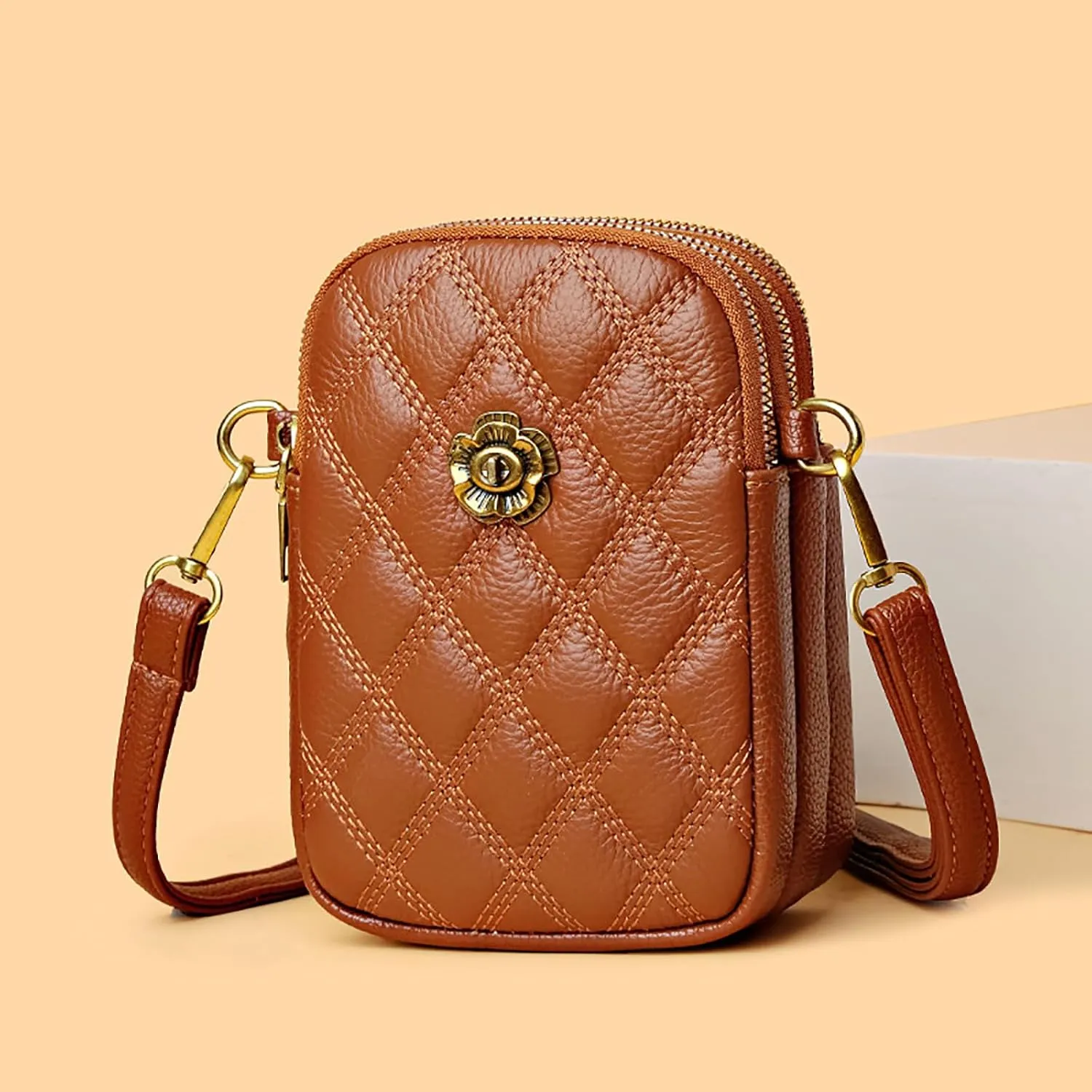 Sisadya Small Quilted Leather Crossbody Bags for Women,Floral Cell Phone Shoulder Purses for Women, Anti Theft Mini Handbags