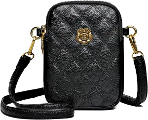 Sisadya Small Quilted Leather Crossbody Bags for Women,Floral Cell Phone Shoulder Purses for Women, Anti Theft Mini Handbags
