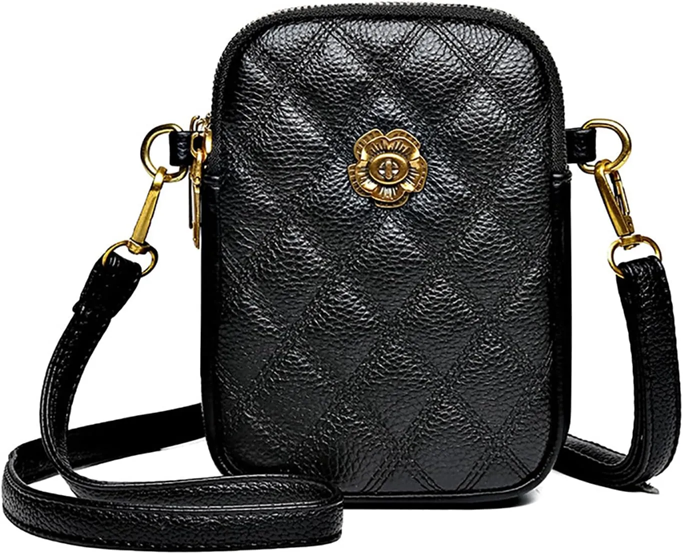 Sisadya Small Quilted Leather Crossbody Bags for Women,Floral Cell Phone Shoulder Purses for Women, Anti Theft Mini Handbags