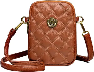 Sisadya Small Quilted Leather Crossbody Bags for Women,Floral Cell Phone Shoulder Purses for Women, Anti Theft Mini Handbags