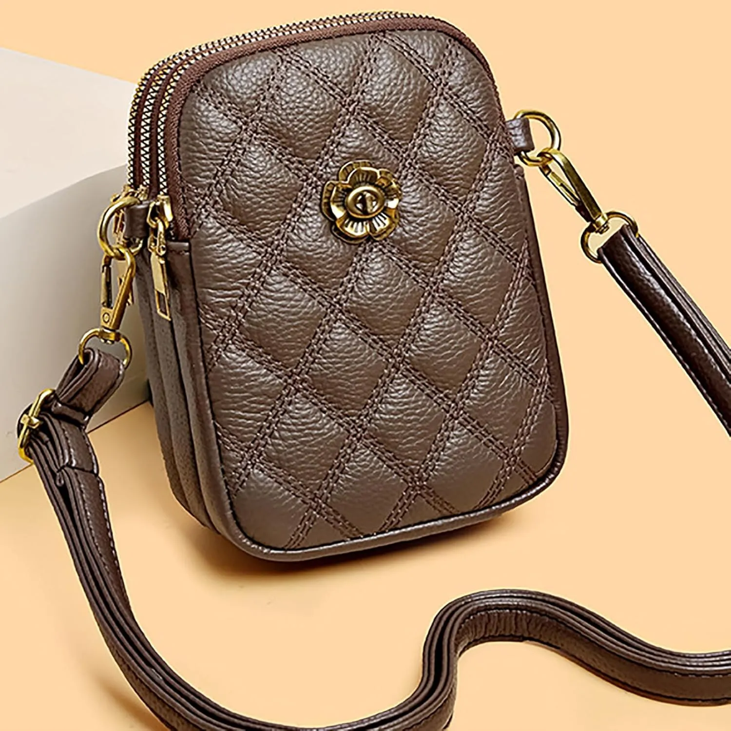 Sisadya Small Quilted Leather Crossbody Bags for Women,Floral Cell Phone Shoulder Purses for Women, Anti Theft Mini Handbags