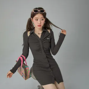 Slit Button Up Mini Dress