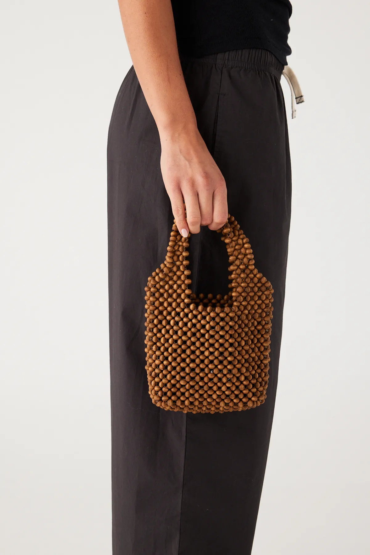 Small Beaded Bucket Bag - Walnut