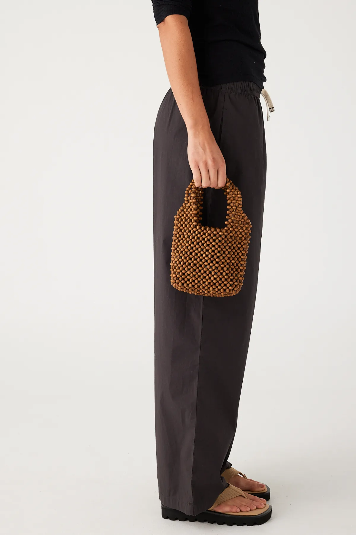 Small Beaded Bucket Bag - Walnut
