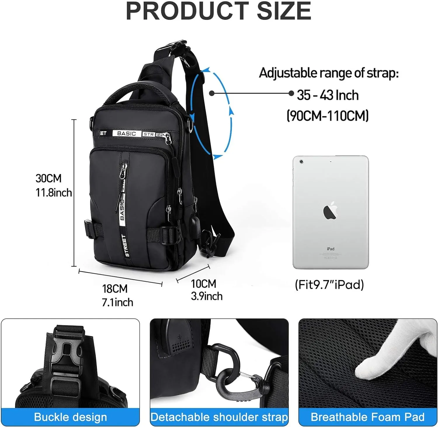 Small Black Sling Crossbody Bag for Men Women, Tactical Backpack Shoulder Daypack Mini Anti-Theft Motorcycle Chest Bags, Small One Strap Backpack for Casual Travel Hiking Outdoor Sports