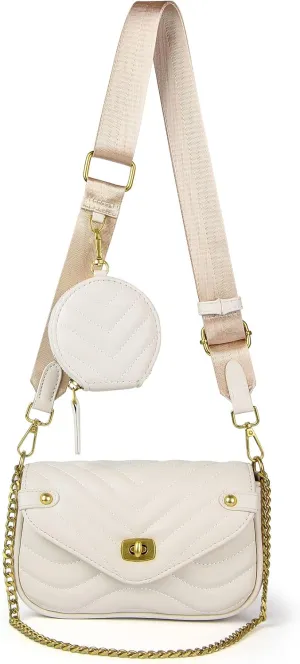 Small Crossbody Purses for Women Pu Leather Chain Quilted Handbag Designer Shoulder Bags Coin Cellphone Purse Set 2pcs