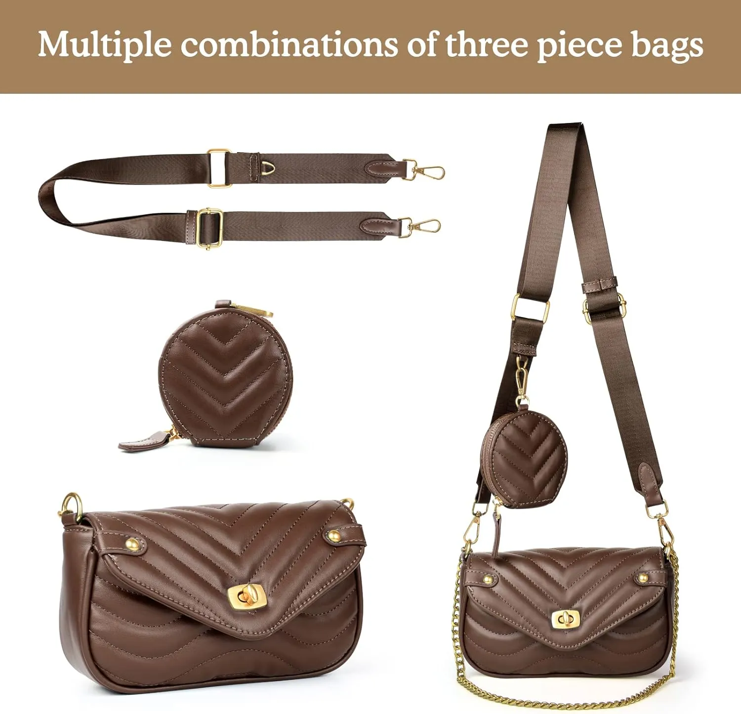 Small Crossbody Purses for Women Pu Leather Chain Quilted Handbag Designer Shoulder Bags Coin Cellphone Purse Set 2pcs