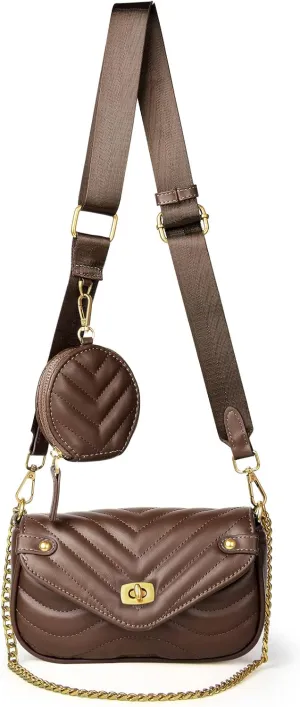 Small Crossbody Purses for Women Pu Leather Chain Quilted Handbag Designer Shoulder Bags Coin Cellphone Purse Set 2pcs