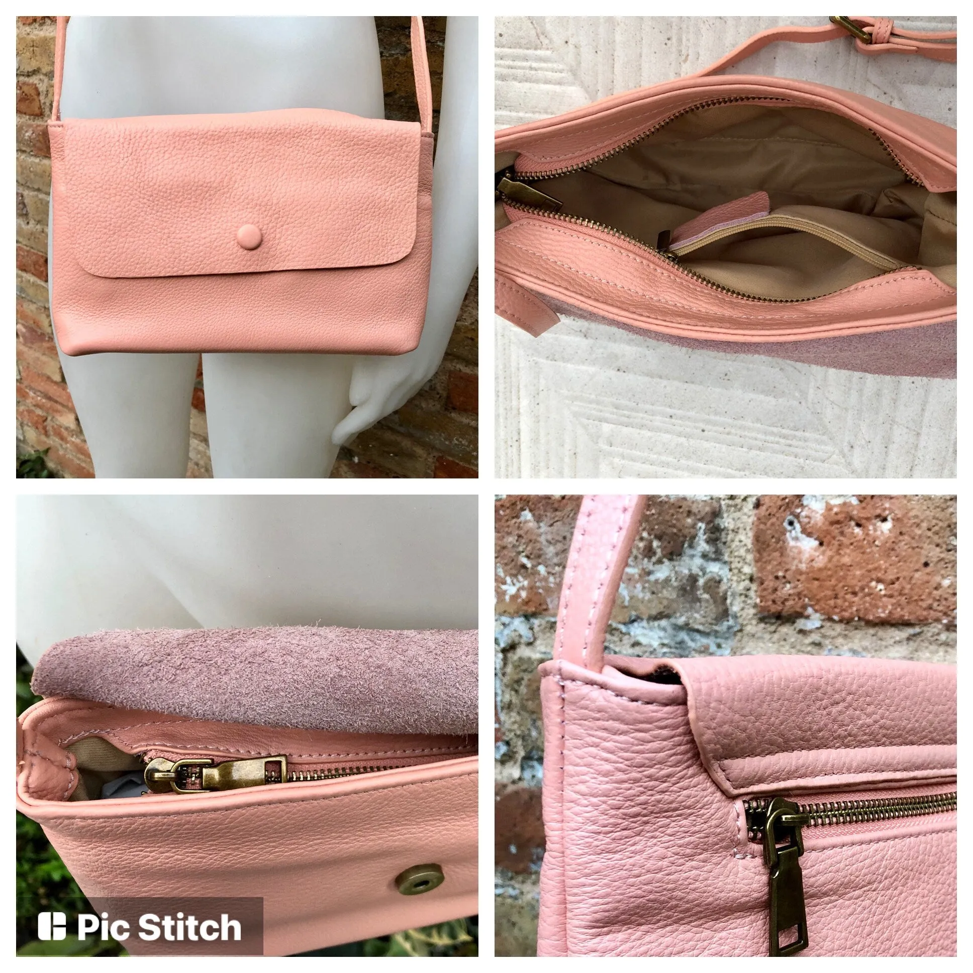 Small leather bag in yellow. Cross body or shoulder bag in GENUINE leather. Yellow leather bag with adjustable strap,  zipper and flap.