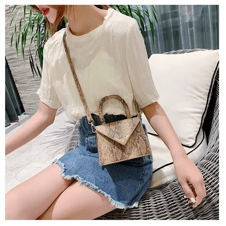 Snake Skin Square Bag: Luxury Snakeskin Shoulder Bag with Adjust. Strap