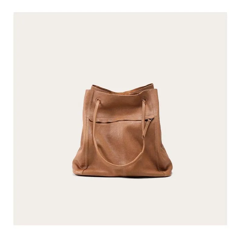 Soft Leather Bucket Bag for Women | Genuine Leather Crossbody laptop Bag | Large Tote Bag