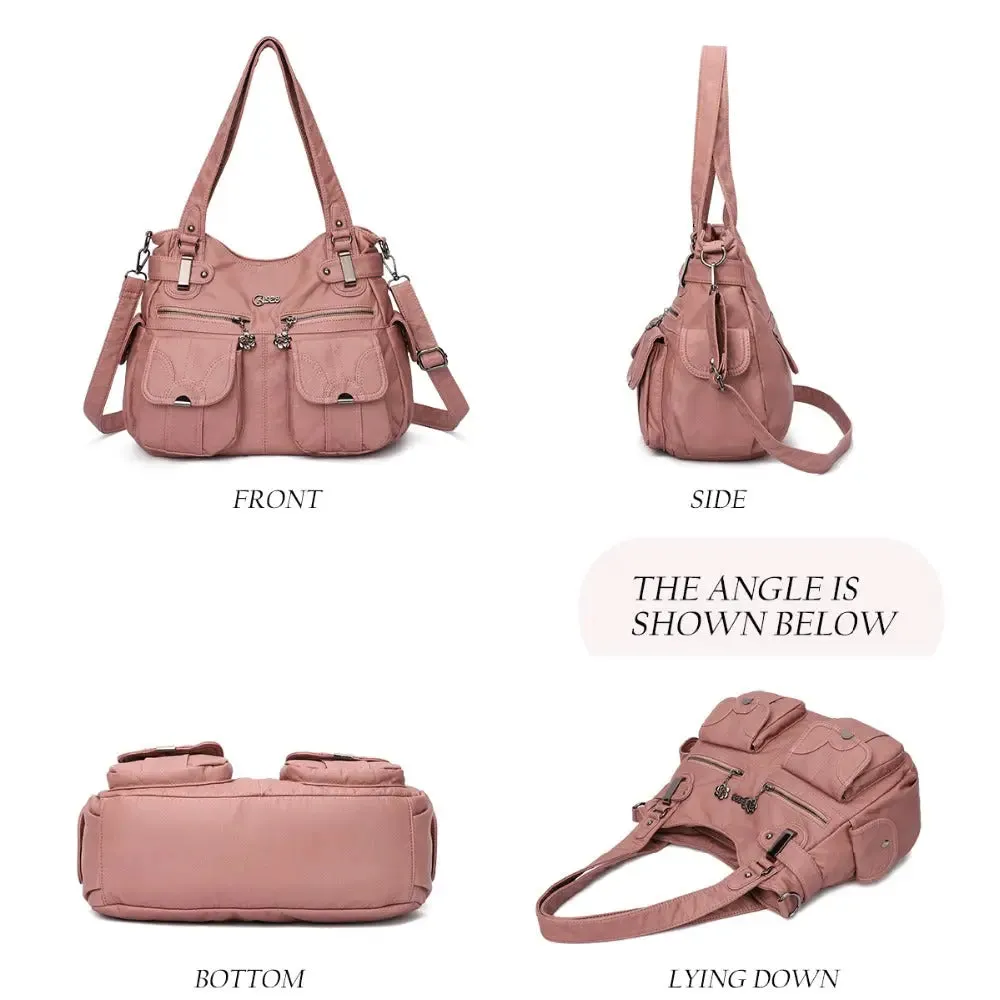 Soft Leather Crossbody Bag for Women - Zipper Pocket Casual Tote