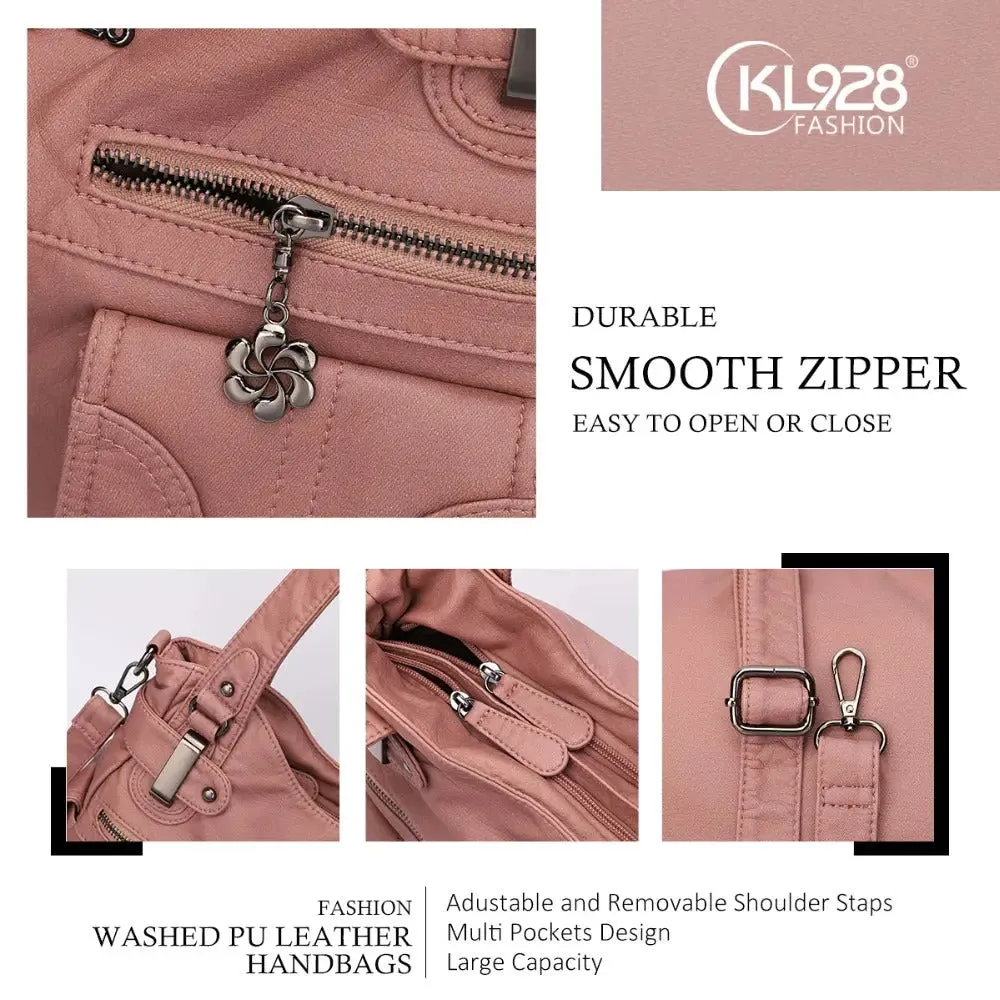Soft Leather Crossbody Bag for Women - Zipper Pocket Casual Tote