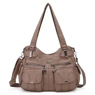 Soft Leather Crossbody Bag for Women - Zipper Pocket Casual Tote