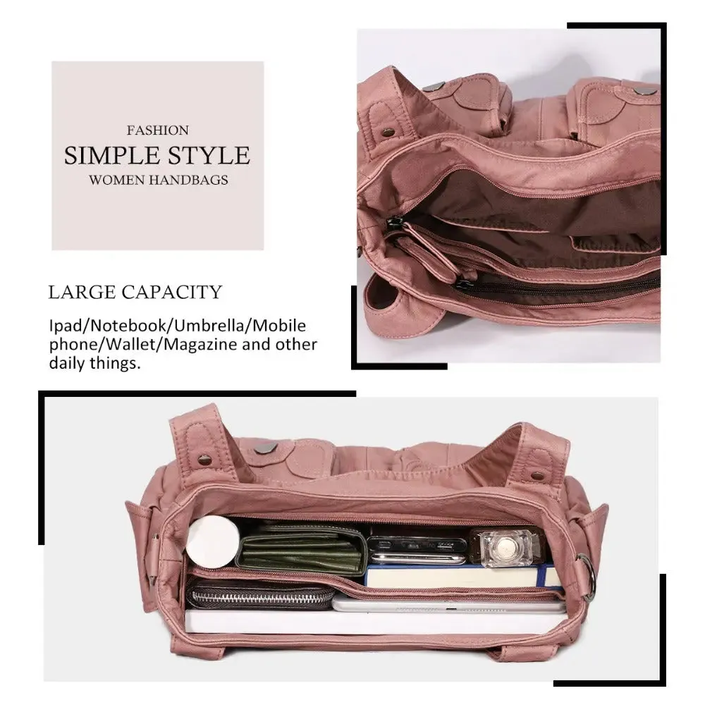 Soft Leather Crossbody Bag for Women - Zipper Pocket Casual Tote