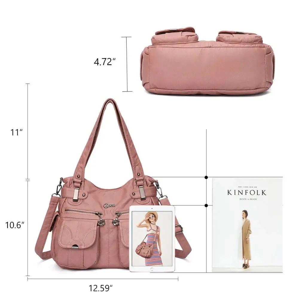 Soft Leather Crossbody Bag for Women - Zipper Pocket Casual Tote