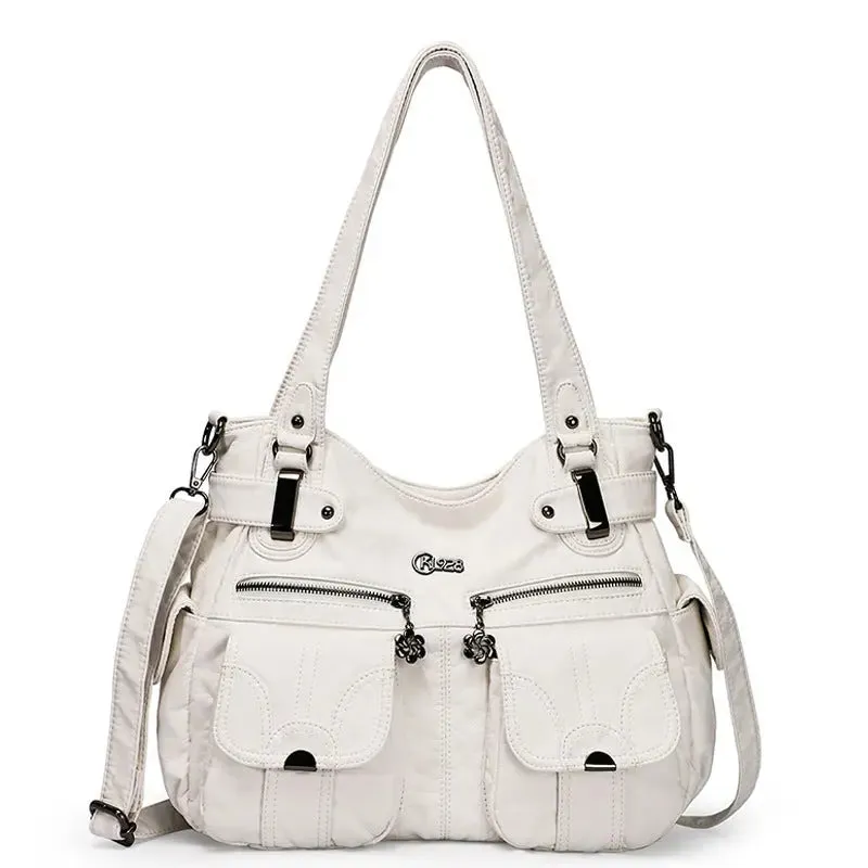 Soft Leather Crossbody Bag for Women - Zipper Pocket Casual Tote