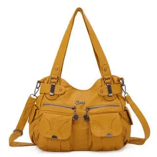 Soft Leather Crossbody Bag for Women - Zipper Pocket Casual Tote