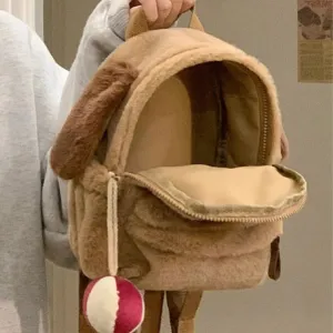 Sohiwoo Japanese Style Cute Plush Puppy School Bag Soft Large Capacity Student Backpack Women's Bag School Kawaii Backpack