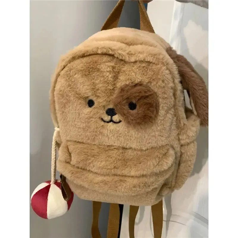 Sohiwoo Japanese Style Cute Plush Puppy School Bag Soft Large Capacity Student Backpack Women's Bag School Kawaii Backpack