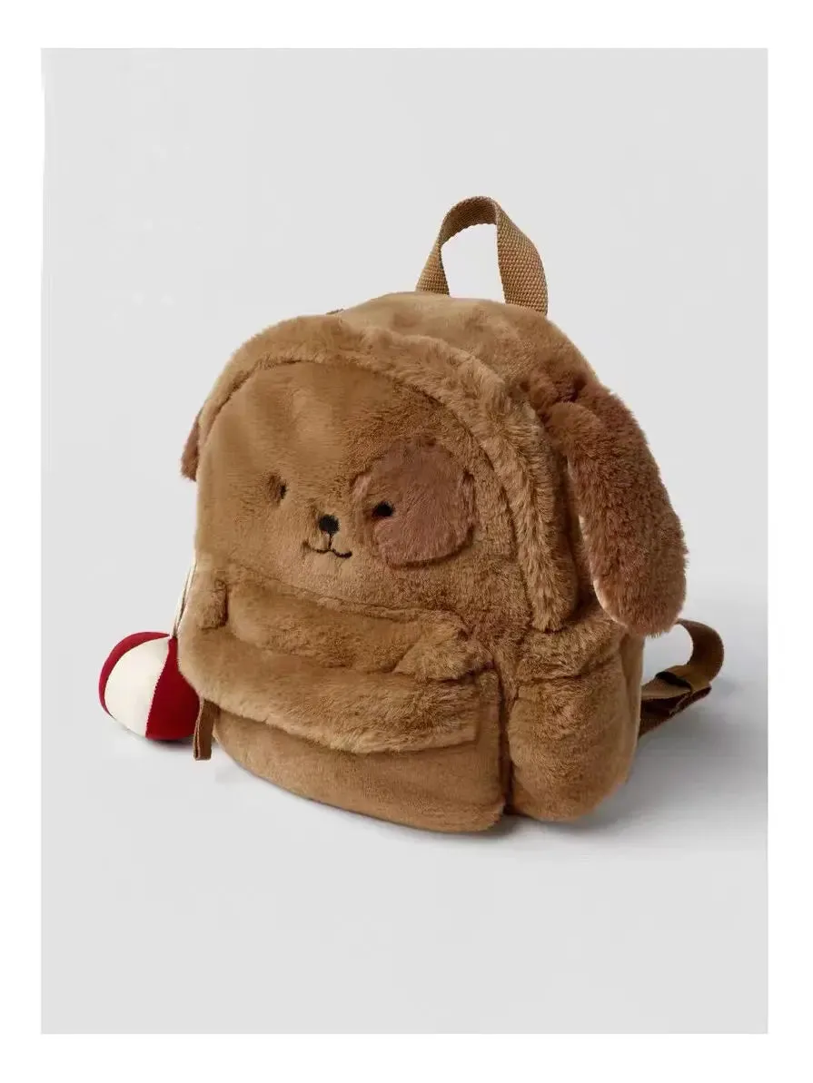 Sohiwoo Japanese Style Cute Plush Puppy School Bag Soft Large Capacity Student Backpack Women's Bag School Kawaii Backpack