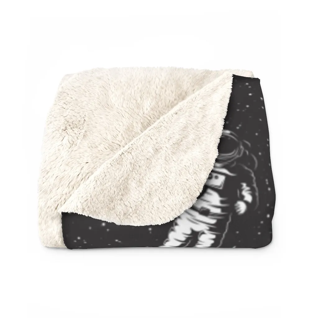 Space Astronaut Sherpa Fleece Blanket, Black Planets Stars Spaceship Throw Soft Fluffy Cozy Warm Adult Kids Adult Large Decor Gift