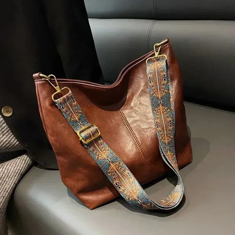Spring Bag Ideas: Classic Leather Crossbody Bag with Fashion Wide Strap