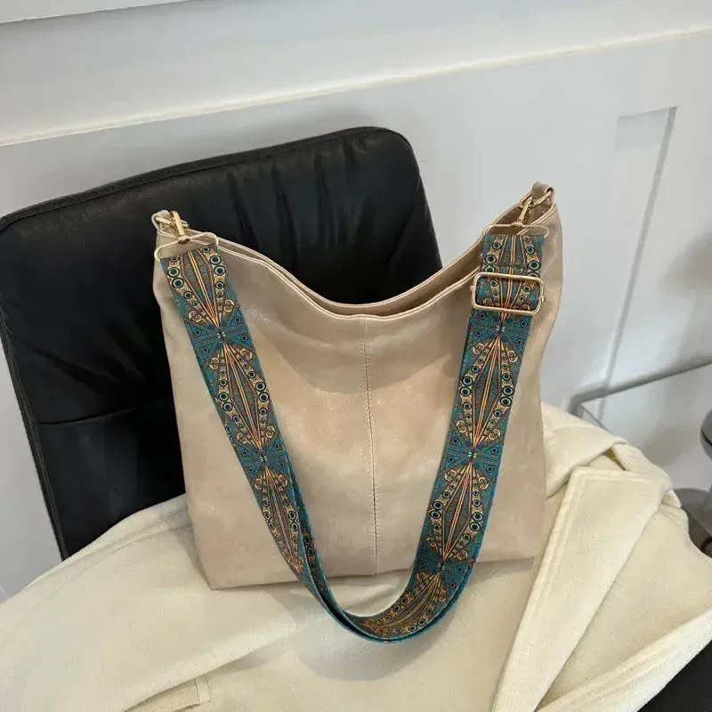 Spring Bag Ideas: Classic Leather Crossbody Bag with Fashion Wide Strap
