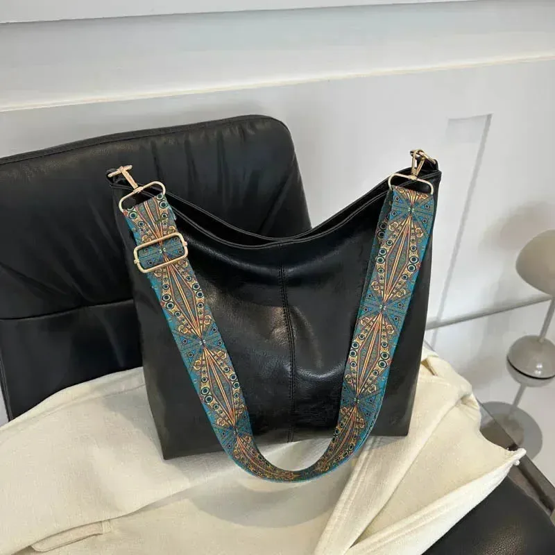 Spring Bag Ideas: Classic Leather Crossbody Bag with Fashion Wide Strap