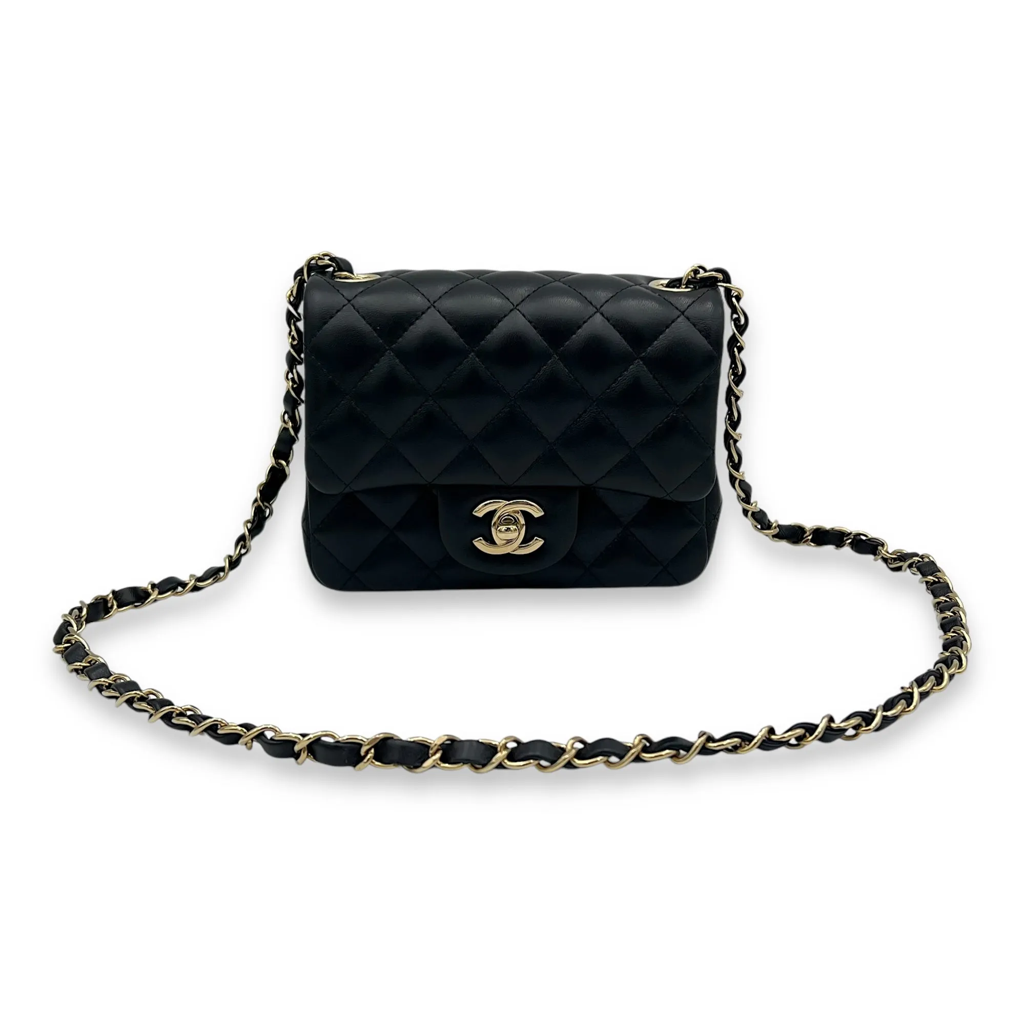 Square Bag Shoulder Bag Black in Lambskin, Gold hardware