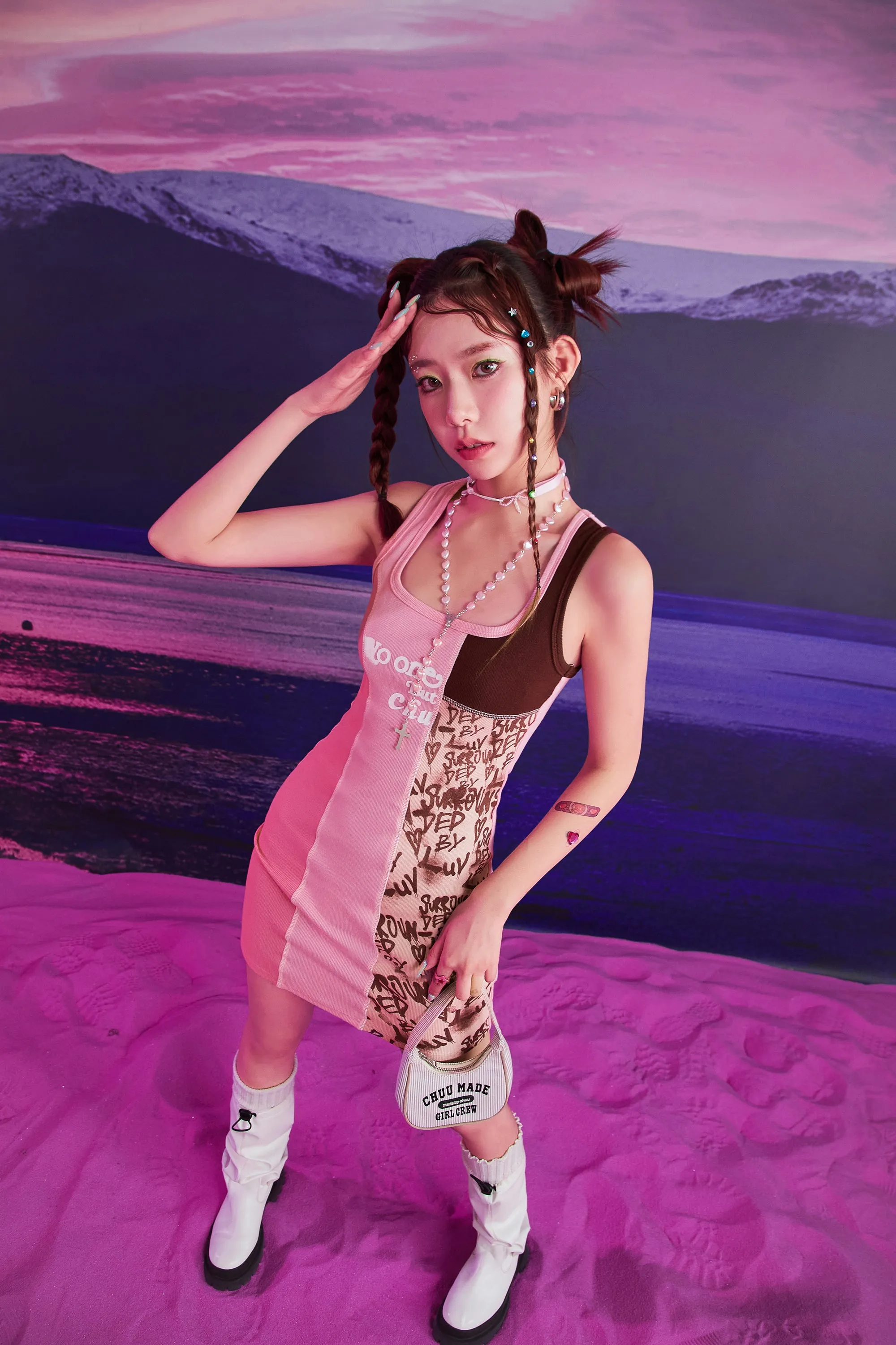 Square Color Combination Sleeveless Mini Dress