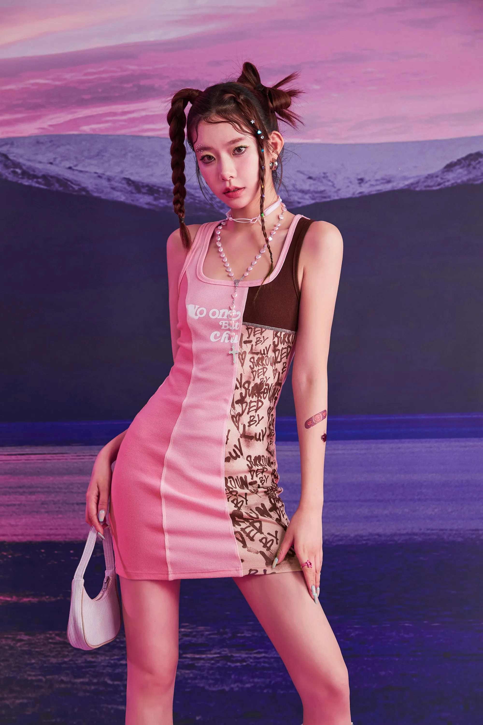 Square Color Combination Sleeveless Mini Dress