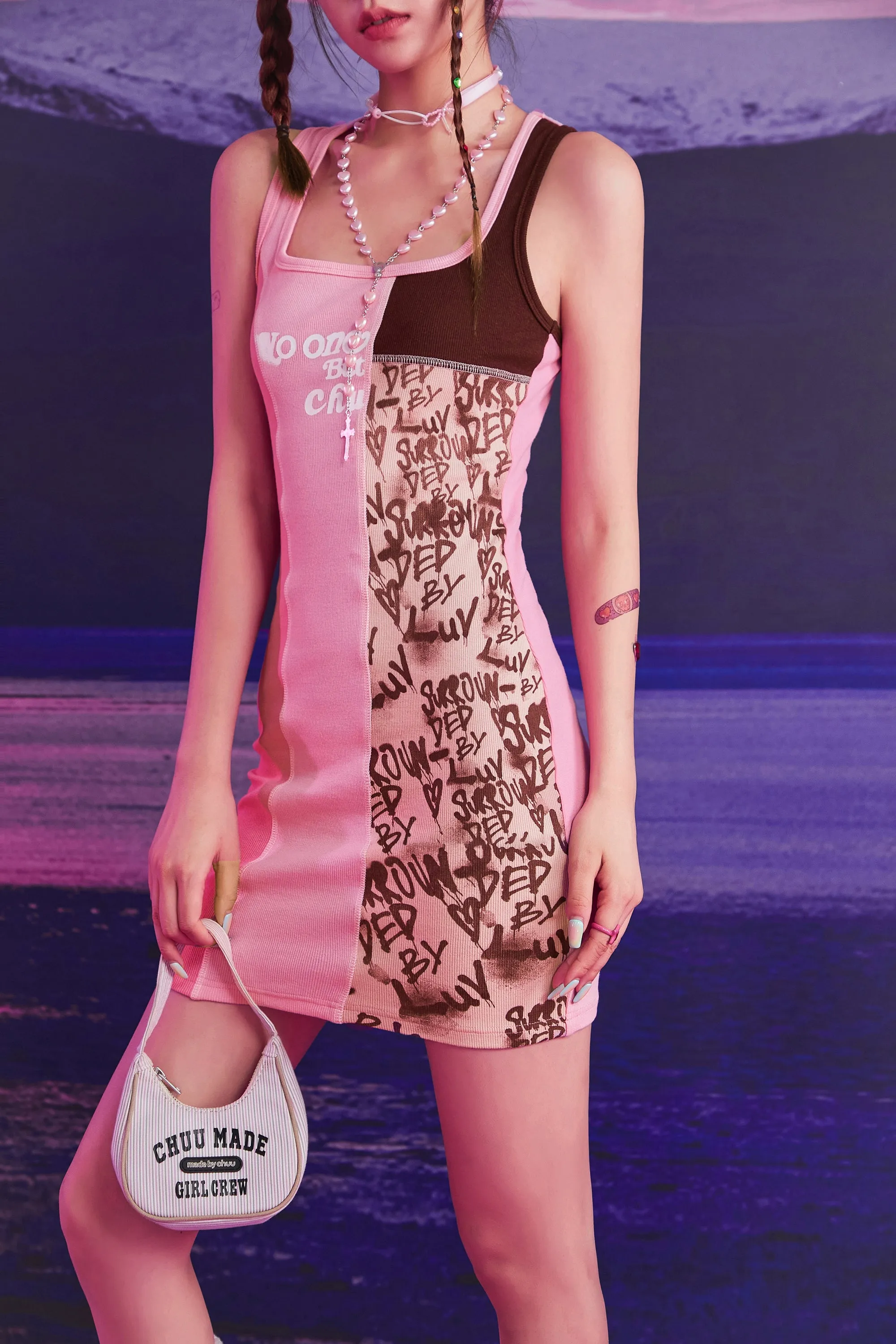 Square Color Combination Sleeveless Mini Dress