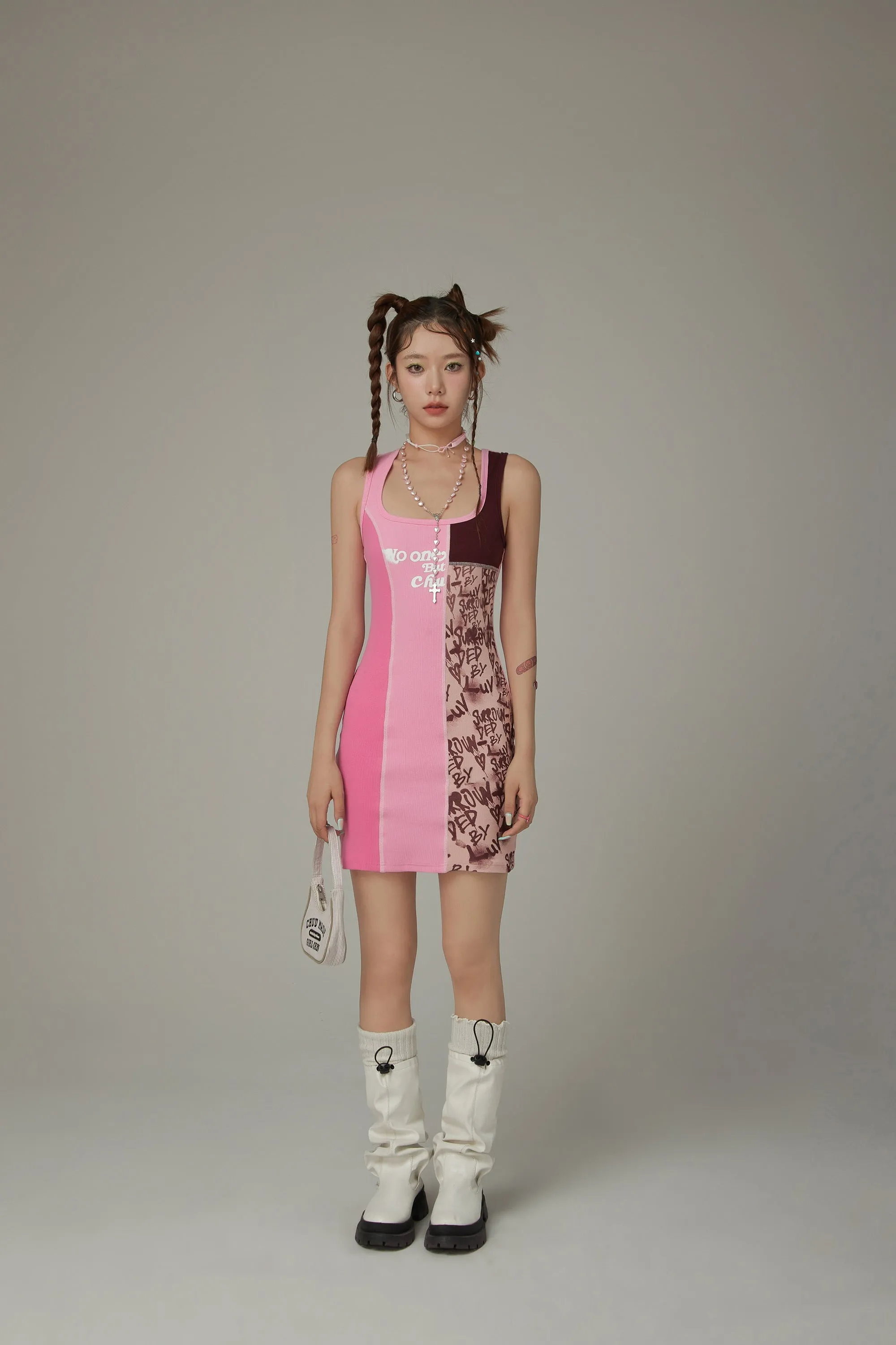 Square Color Combination Sleeveless Mini Dress