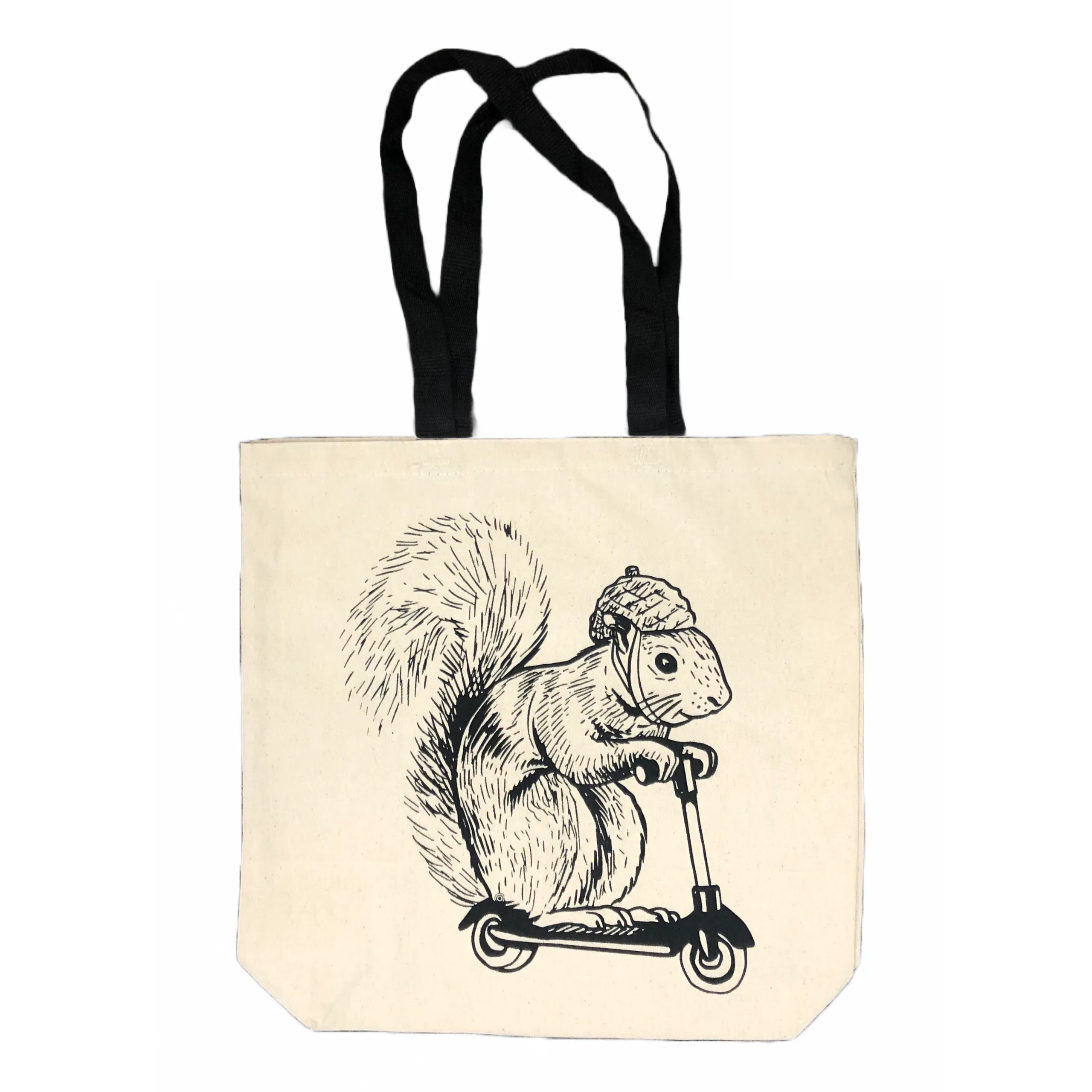 Squirrel On A Bird Tote Bag - Nylon Black Handles