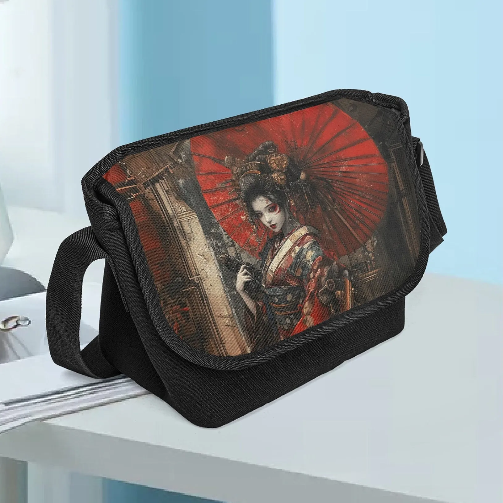 Steampunk Red Kimono Geisha Messenger Bag (JPMESSGRK)