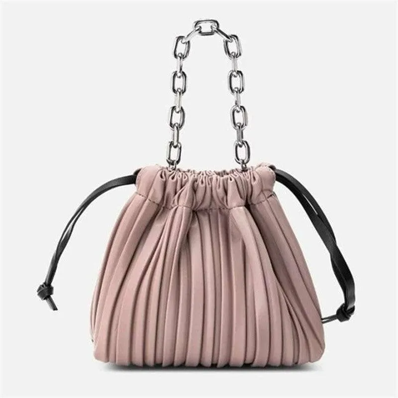 Stitching Ruffled Drawstring Bucket Bag Women's Shoulder Diagonal Womens Bag